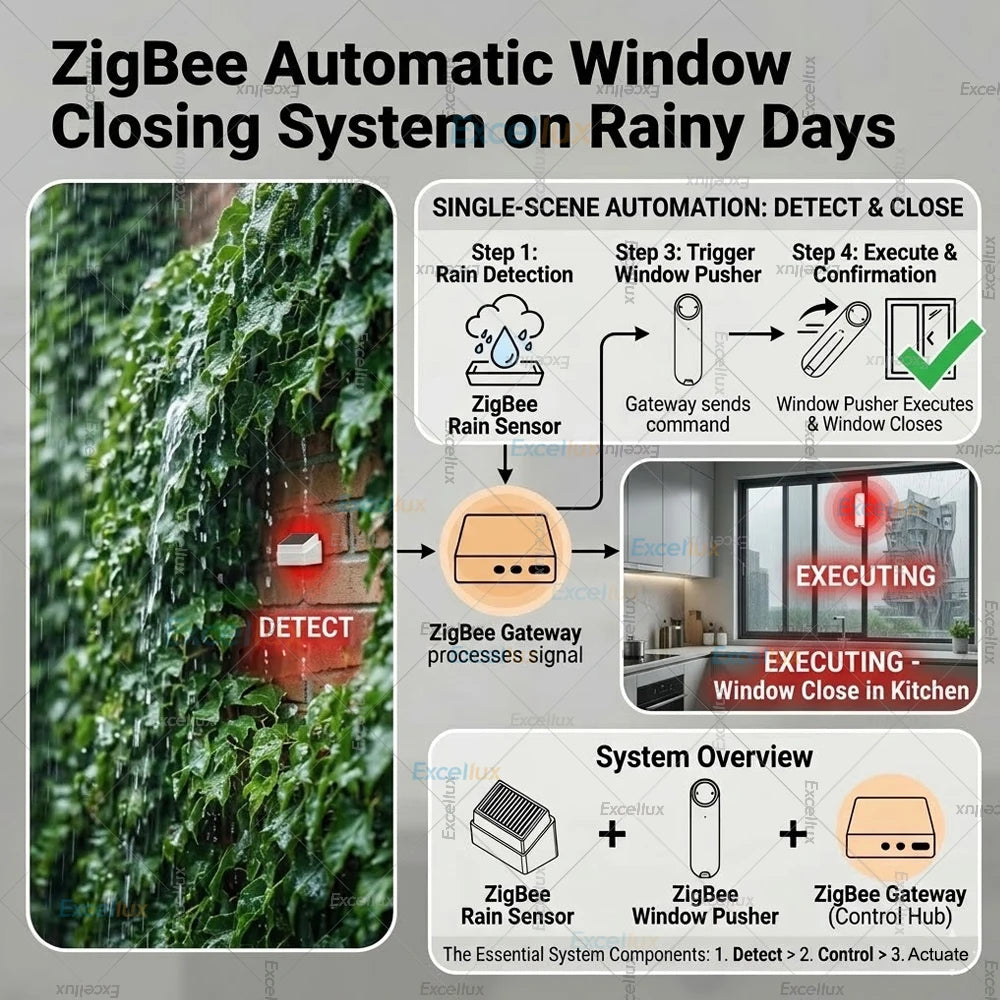 Zigbee Smart Rain Drop Sensor Outdoor RealTime Rain Water Detection With Illuminance Detector,For Tuya/Z2M,Smart Home Automation