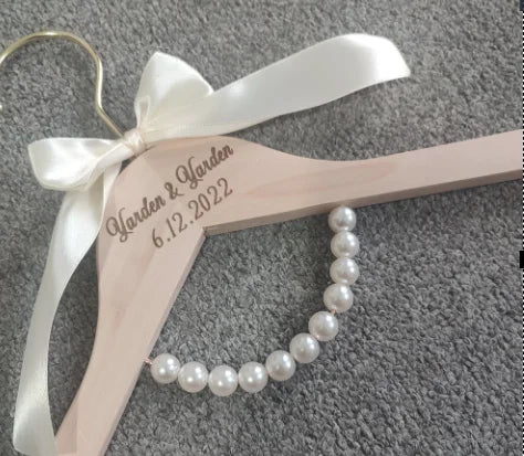Wood Wedding Hanger, Personalized Bridal Dress Hanger Custom Name Hanger Set for Bride and Groom