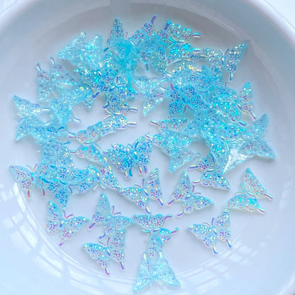 100Pcs New Cute Mini Shiny Little Butterfly Resin Figurine Crafts Flatback Cabochon Ornament Jewelry Making Hairwear Accessories
