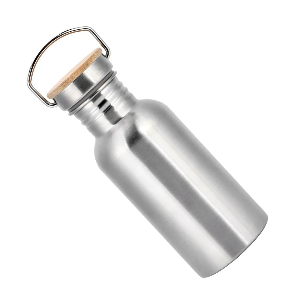 304 Stainless Steel 500Ml/750Ml Water Bottle Portable Wide Mouth Design Water Jug Wooden Lid Rustless Cycling Water Bottle