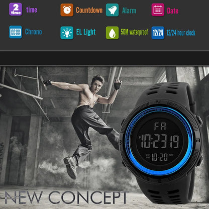 Men Sport Watch Multifunction Military Sports Watch Waterproof Luminous LED Digital Kids Watch Big Dial Student Electronic Watch