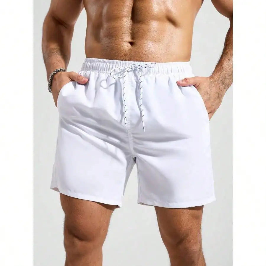 Palasendo Men's Plain Pocketed Drawstring Waist Beach Shorts, Suitable For Summer, Hawaiian, Men Dry Fit Orange Swim Trunks, Men Swim Trunk Matching, Men Beachwear, Plain Swim Trunks
