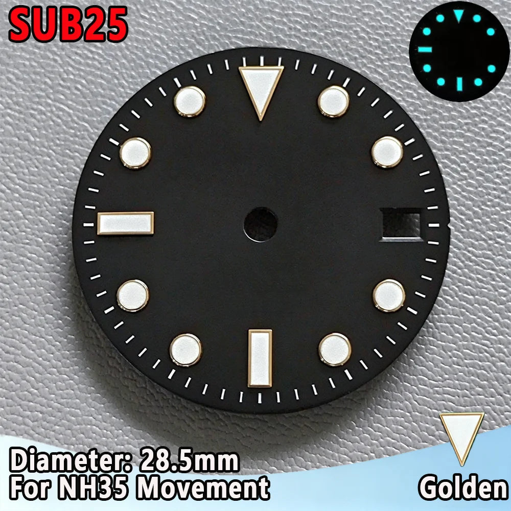 28.5mm NH35 Watch Dial Luminous Dials Single Calendar Dial Suitable For NH35 Movement Can Support DIY Dial Customization Logo