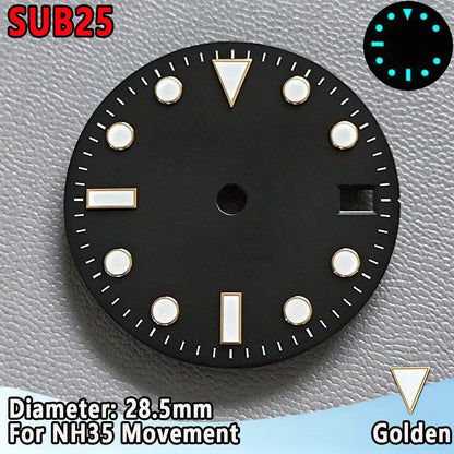 28.5mm NH35 Watch Dial Luminous Dials Single Calendar Dial Suitable For NH35 Movement Can Support DIY Dial Customization Logo