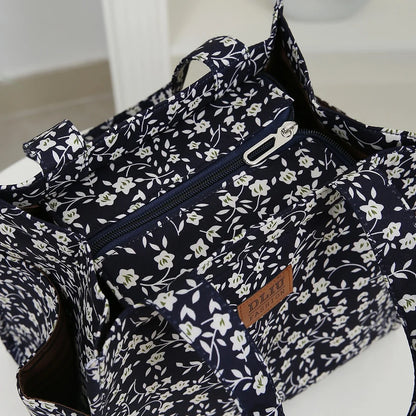 New floral print thickened fabric handbag, lunch bag, portable lunch box storage bag, zipper design, multifunctional tote