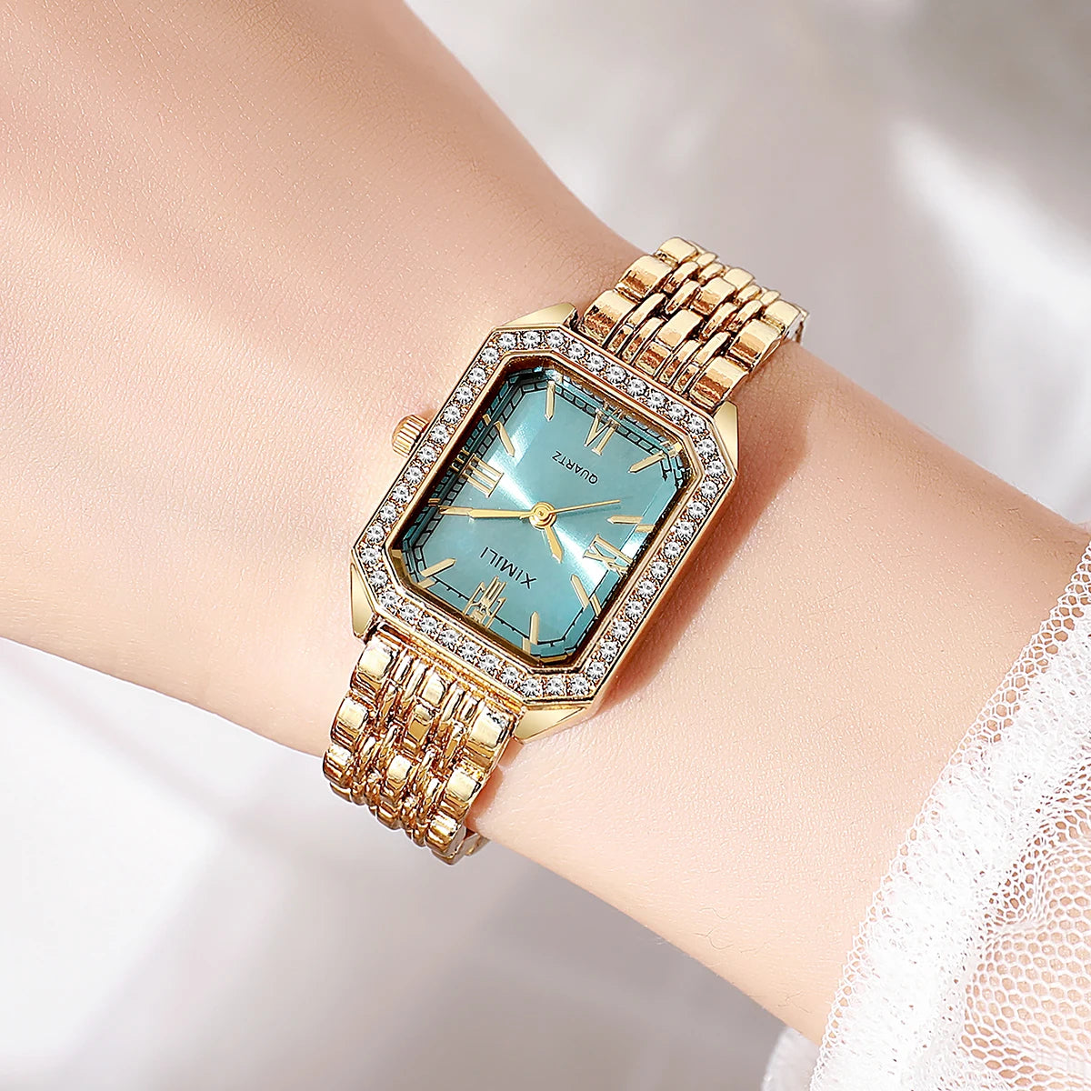 Luxury Rhinestone Women Watches Fashion Rectangle Bracelet Quartz Wristwatch for Girls Clock Reloj Mujer