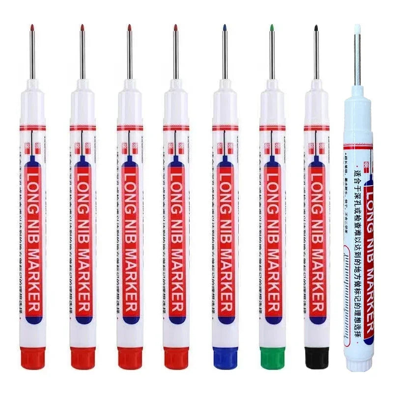 8Pcs/Set 20mm Deep Hole Long Nib Head Markers For Metal Perforating Pen Waterproof Bathroom Woodworking Decoration Multi-Purpose