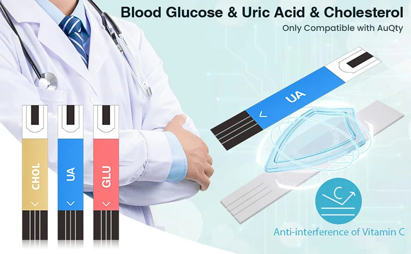 GUC 3in1 Multifunction Cholesterol Uric Acid Blood Glucose Meter Blood Sugar Test Strip Diabetes Glucometer Kit Gout Monitor