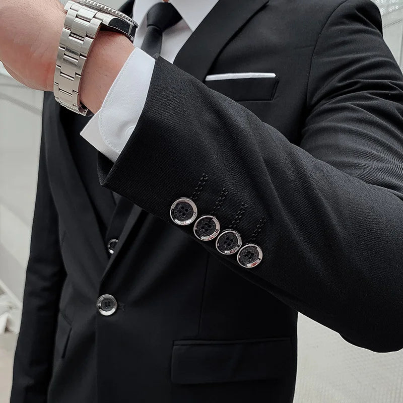 Men's 2025 High-Quality Three-Piece Set Fashionable Cool Versatile Trendy Business Casual Wedding British-Style Suit