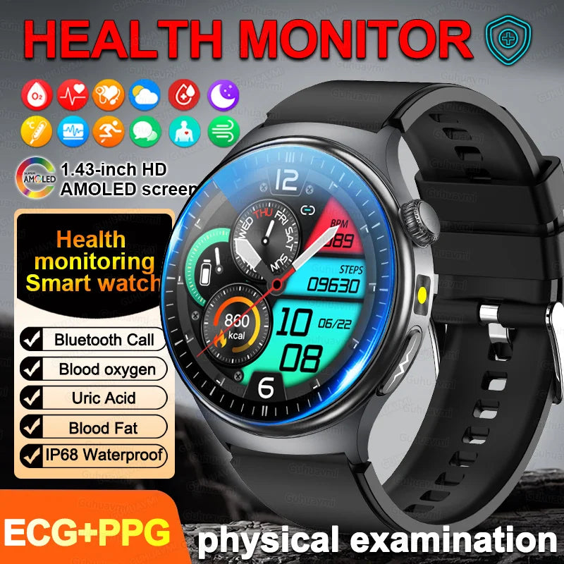 2026Nowość Zdrowie Sport EKG AI Diagnostyka Inteligentne Zegarki Męskie Tętno Ciśnienie Krwi IP68 Wodoodporne Smartwatche Dla Mężczyzn Kobiet