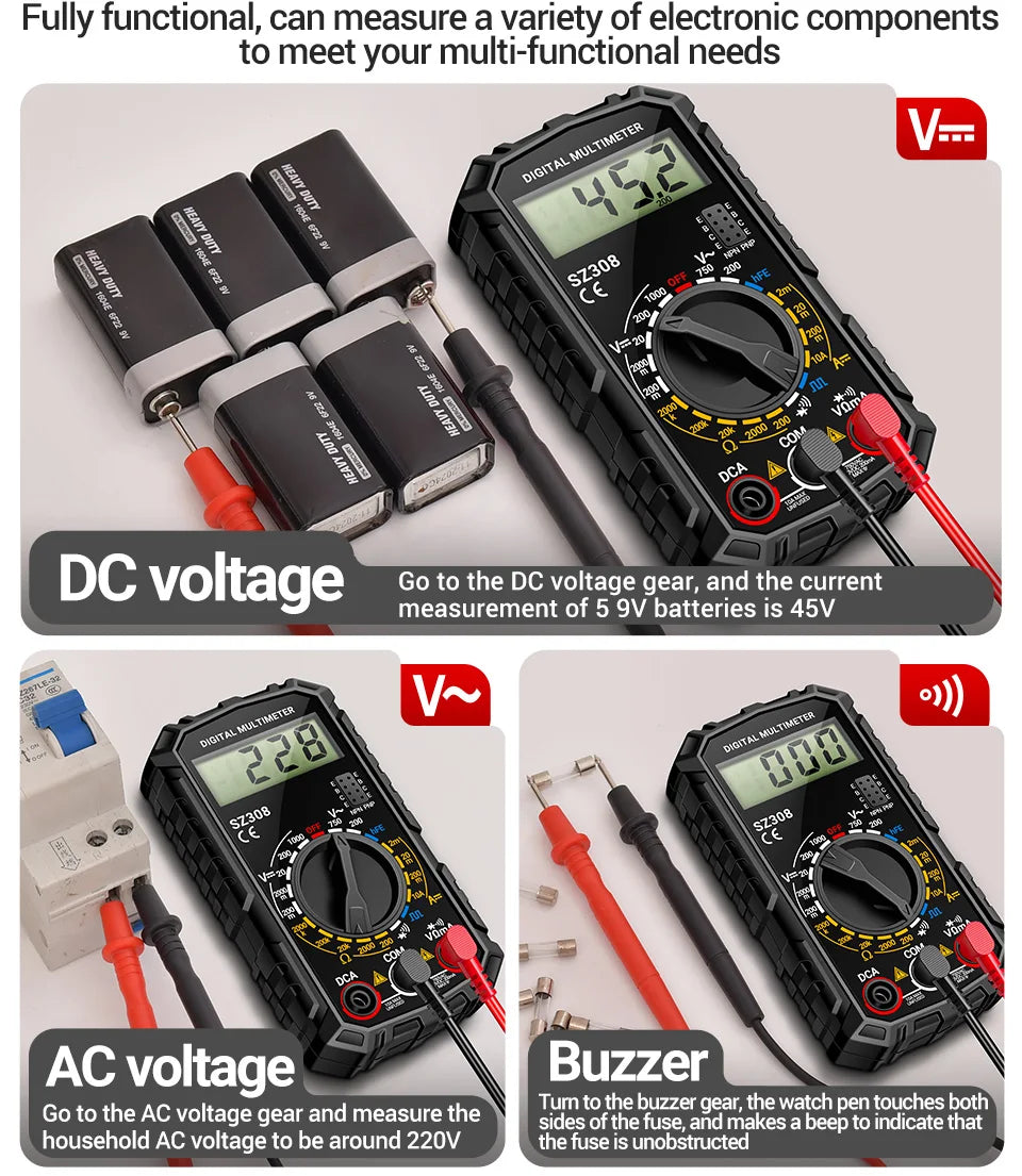 ANENG SZ308 1999 Count Digital Multimeter AC/DC High-Precision Multi-function Voltage Current Resistance Multimeter Tester Tools