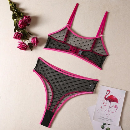 2026 Lingerie Set Polka Dot Sexy Women Underwear See Through Bra and Panty Set Intimate fluorescent Green 2 Piece Sexy Outfits