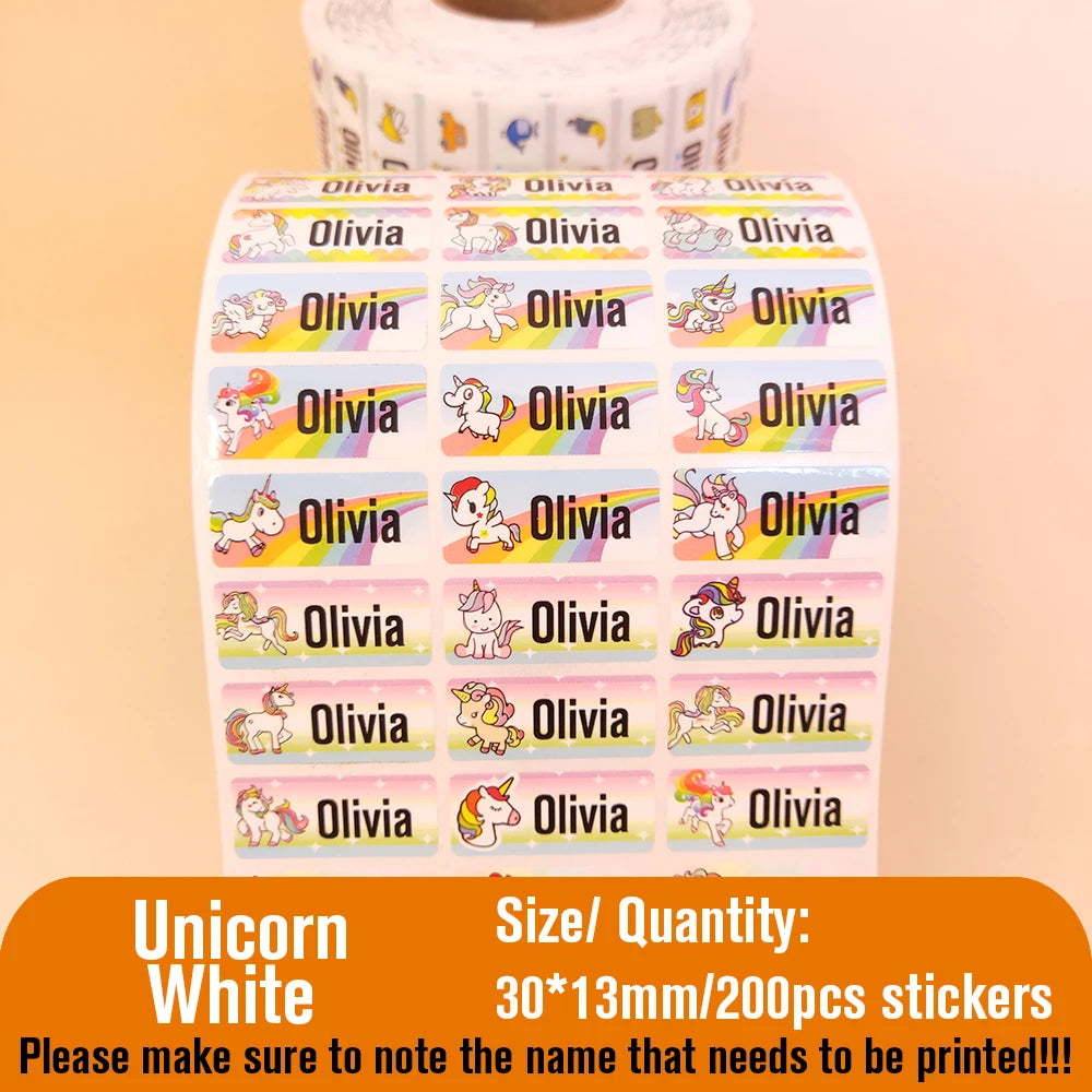 200Pcs Custom Waterproof Hebrew Name Stickers Personalized Children Hologram Label  Sticker With Students School Stationery Tag
