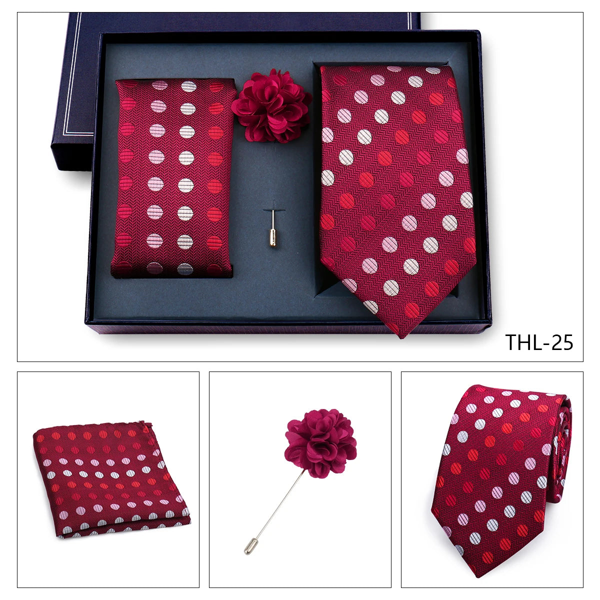 Elegant Ties For Men Classic Paisly Neck Tie Pocket Square Brooch Set With Gift Box Mens Business Wedding Suit Accessories