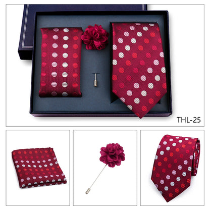 Elegant Ties For Men Classic Paisly Neck Tie Pocket Square Brooch Set With Gift Box Mens Business Wedding Suit Accessories