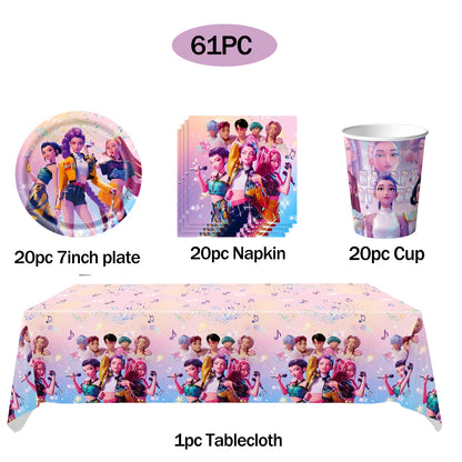 K-pop Kids Birthday Party Supplies All-in-One Decor Set-Paper Tableware Cups Candy Box Gift Bags Banner for Festive Celebrations