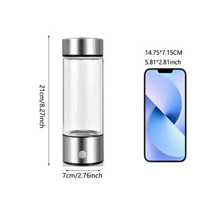Home office and travel hydrogen water bottle generator - USB rechargeable portable glass hydrogen water bottle