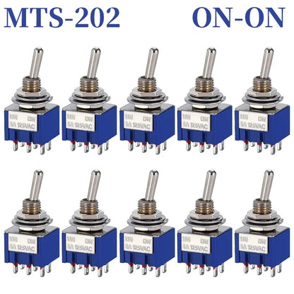 10PCS MTS-102 103 202 203 3Pins 6 Pins Mini Toggle Switch For Switching Lamp Light ON-OFF-ON /ON-ON Switch 6A 125VAC