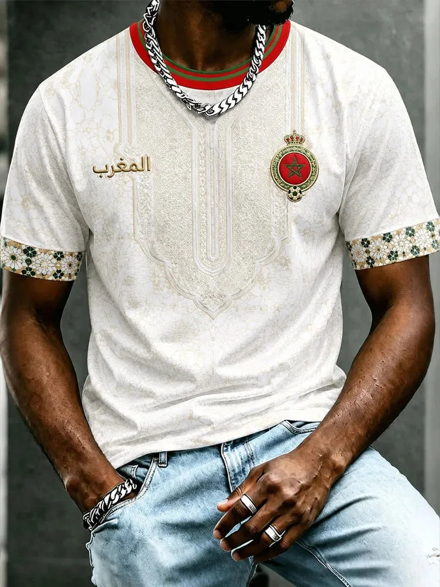 2026 Morocco Fan Football T-Shirt, Red Letter Print Quick Dry Short Sleeve Casual Sports Jersey Unisex