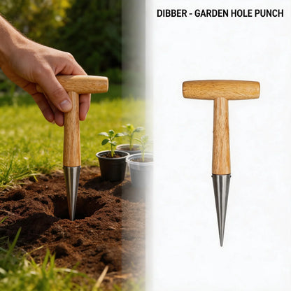 Durable Rust Proof Wood Handle Hand Dibber Hole Puncher for Seed Sowing Plant Transplanting Bulb Planting Remover Tool