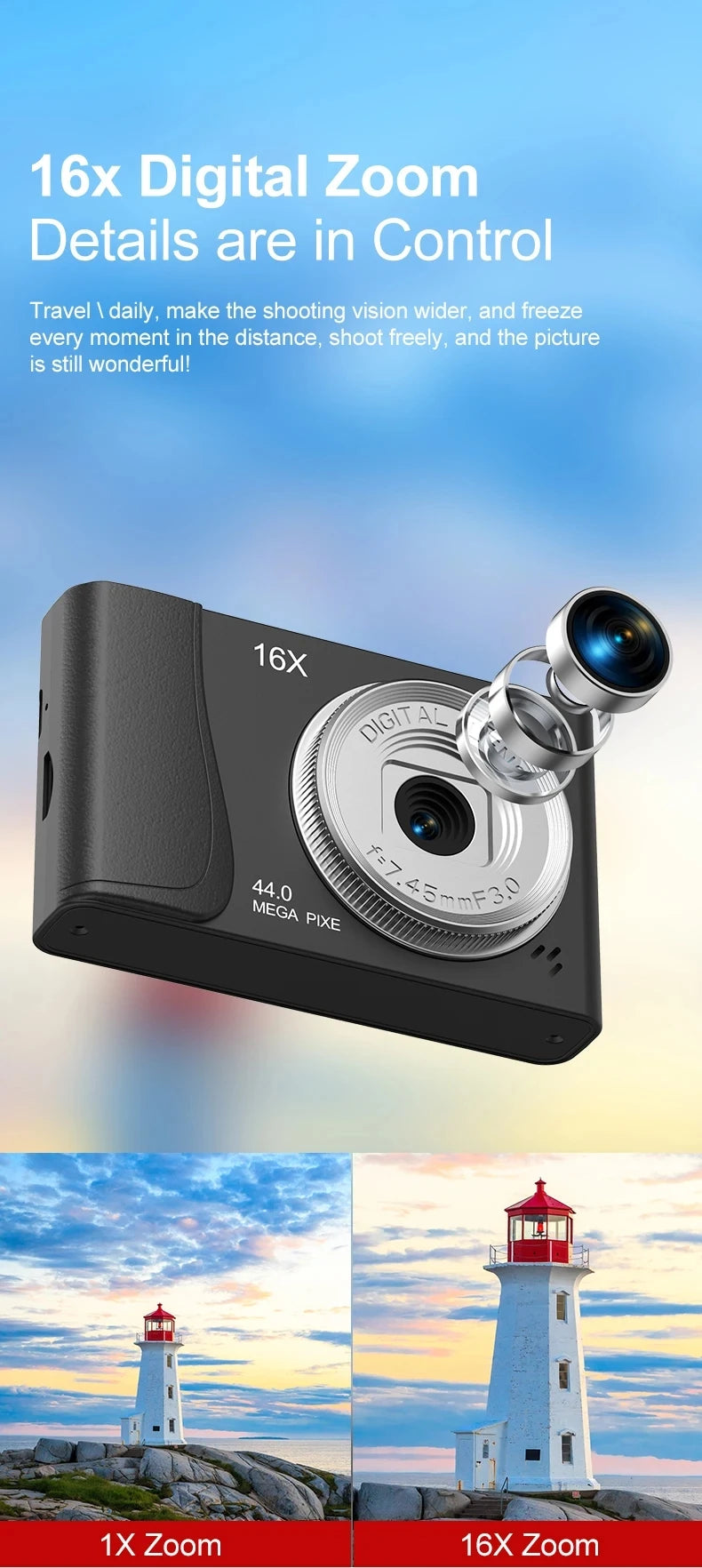 COOL DIER 4K Digital Camera 16x Zoom Camcorder 24 Million Pixels Compact Cameras Auto Focus for Kids Adult Beginners Photograph