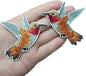Phenix Birds Azure Blue Pink Gold Embroidered Appliques Iron-On Patches Pair