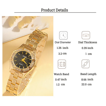 Fashionable Diamond Line Scale Octagon Case Round Dial Steel Band Women's Quartz Watch Set for Holiday Day Gift