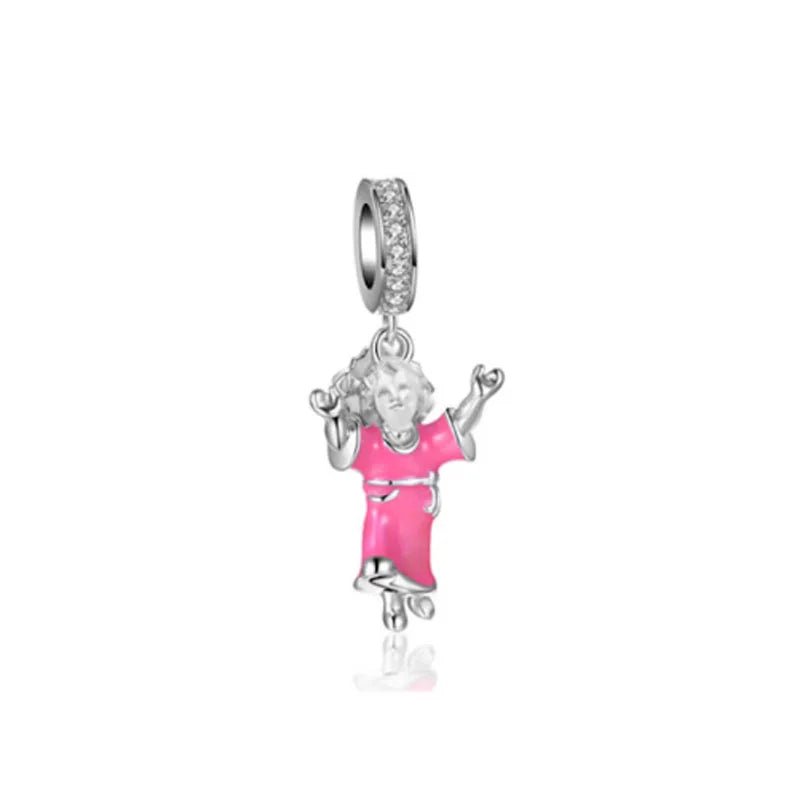 2025 Hot selling 925 Silver Pink Bird Moon Pendant Suitable for European Bracelets DIY Accessories Women's Charm Jewelry Gifts