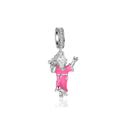 2025 Hot selling 925 Silver Pink Bird Moon Pendant Suitable for European Bracelets DIY Accessories Women's Charm Jewelry Gifts
