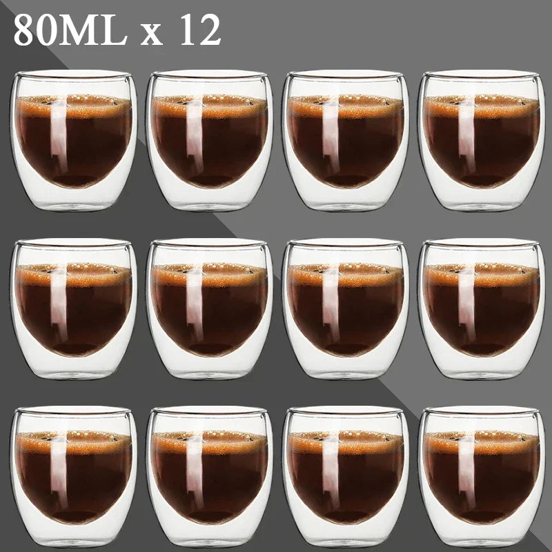 80ML Double Wall Glass Cup 1/12PCS Transparent Handmade Heat Resistant Tea Drink Whisky Wine Set Espresso Coffee Milk Mugs Gift