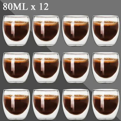 80ML Double Wall Glass Cup 1/12PCS Transparent Handmade Heat Resistant Tea Drink Whisky Wine Set Espresso Coffee Milk Mugs Gift
