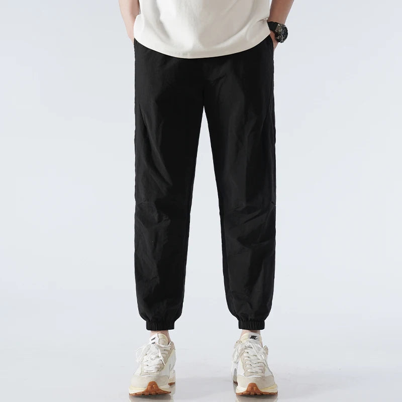 Men's Ice Silk Joggers Pants Fashion Jogger Pants Loose Straight Wide Leg Trousers Vintage Cargo Pants Man Solid Streetwear Men