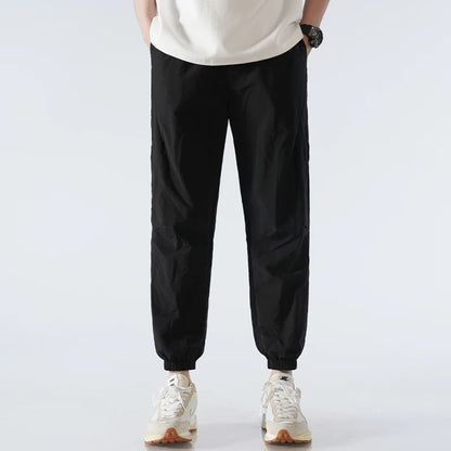 Men's Ice Silk Joggers Pants Fashion Jogger Pants Loose Straight Wide Leg Trousers Vintage Cargo Pants Man Solid Streetwear Men