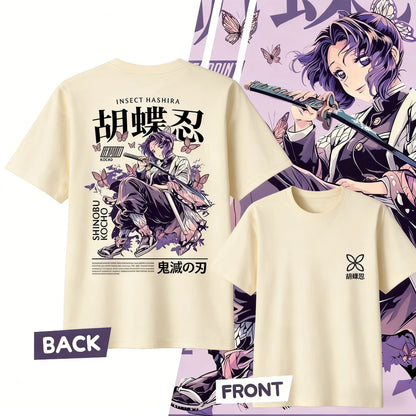 Demon Slayer Kochou Shinobu Pure Cotton T-shirt for 2026 Summer Kids/Men's/Women's Fashion Casual Cosplay Short Sleeved T-shirt