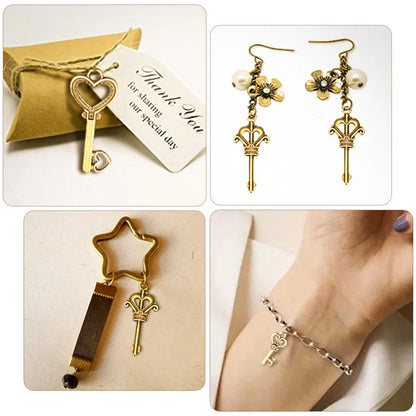 125Pcs Vintage Antique Bronze Plated Metal Love Heart Key Charms Pendant DIY Jewelry Making Findings Accessories Craft