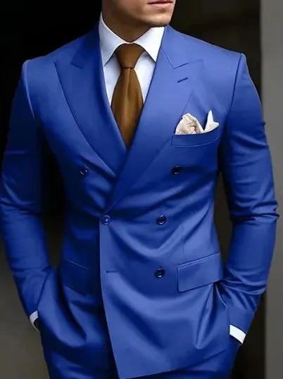 Elegant 2 Piece Wedding Men Suits Slim Fit Peak Lapel Double Breasted Blazer Pants Formal Business Groom Tuxedos Office Dinner