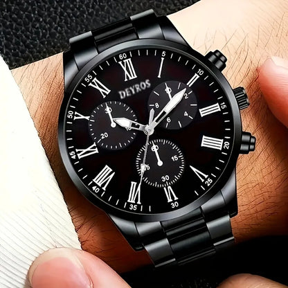 4pcs New Men's Business Fashion Round Quartz Watch Set Gifts for men