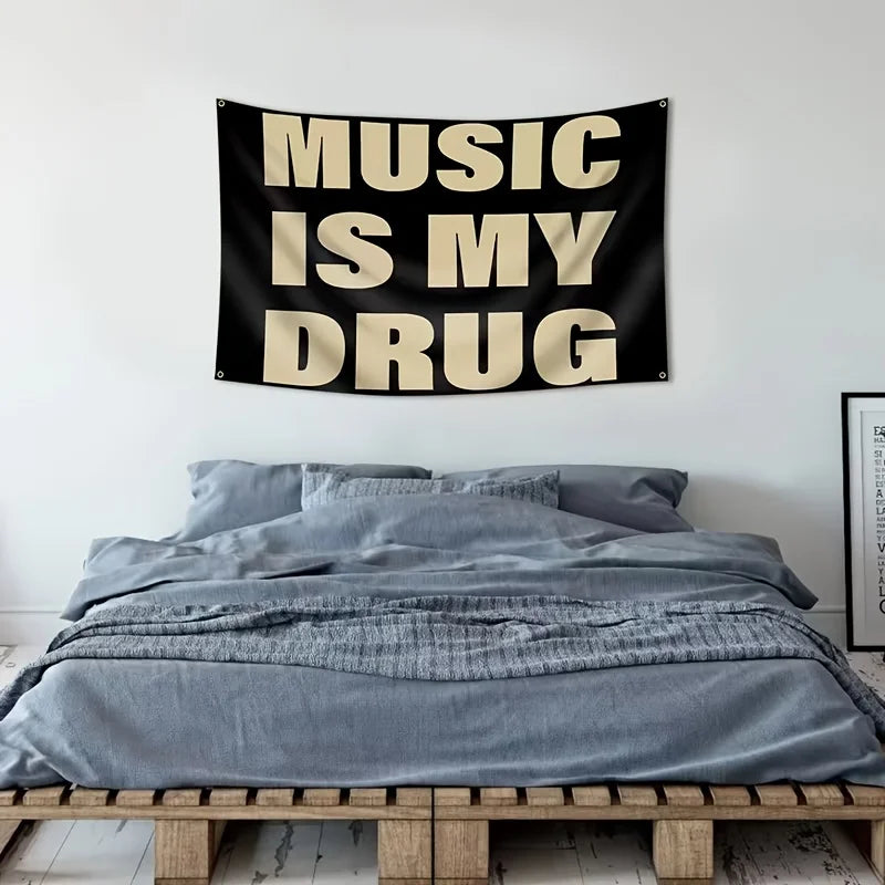 VIKAMA Music Is My Drug Personality Quotation Tapestry Music Lover Bedroom Music Studio Hanging Cloth Home Decoration