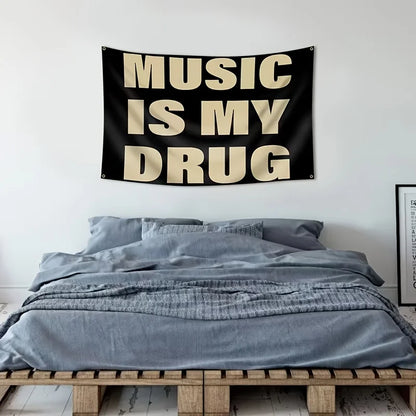 VIKAMA Music Is My Drug Personality Quotation Tapestry Music Lover Bedroom Music Studio Hanging Cloth Home Decoration