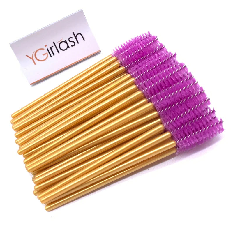 50 Pcs Shiny Crystal Eyelash Applicator Disposable Diamond Handle Nylon Two Colors Mascara Wands Spoolies Pink Brushes