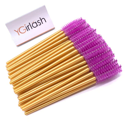 50 Pcs Shiny Crystal Eyelash Applicator Disposable Diamond Handle Nylon Two Colors Mascara Wands Spoolies Pink Brushes