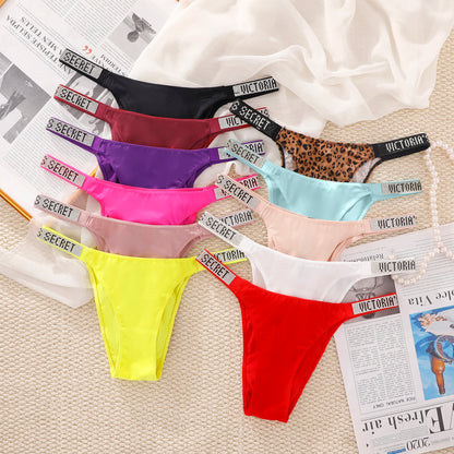 Victoria's Secret Women's Classic Striped Versatile Lace Sexy Panties Shaping Breathable Soft V-Chain Underwear Thong