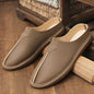 Fashion Leather Men Casual Shoes Slip on Man Loafers Breathable Soft Half Slippers Summer Flats Lightweight Lazy Driving Shoes