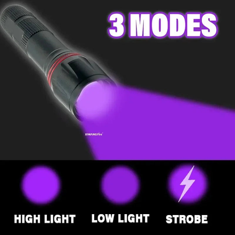 395nm LED UV Flashlight Rechargeable Zoomable Torch Light for Pet Urine Stain Detector Tools Lantern Money Fluorescer Detector