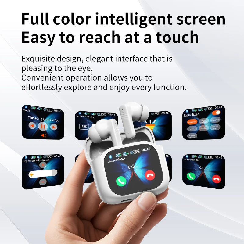 AI Translator Bluetooth Earbuds, LCD Touch Screen TWS Headset with Noise Reduction & Noise Canceling, Wireless Travel Headphones