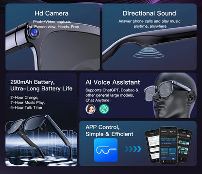 New HD 800W Camera Smart Glasses Men 100+Language Translation 1080P Shoot Video WIFI Transmission 3D Music Call Sunglass Glasses