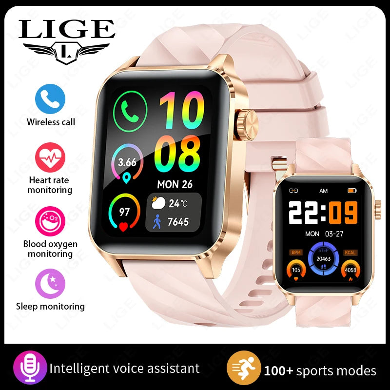 Inteligentny zegarek LIGE dla kobiet i mężczyzn, z połączeniami Bluetooth, sportowa bransoletka fitness, zdrowie kobiet, dynamiczna tarcza 3D, smartwatch damski, nowość 2026
