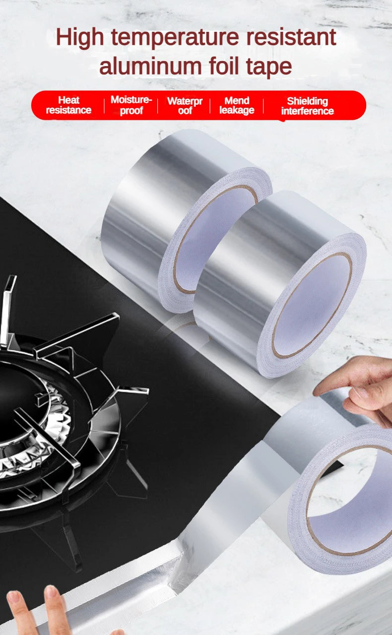Kitchen Aluminum Foil High-Temperature Tape Cooktop Self-Adhesive Greaseproof Stickers Moisture-Proof Mildew Waterproof Seam Sea