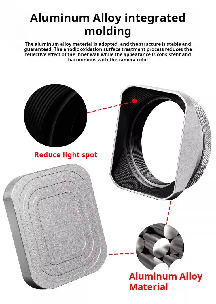 Square X100VI Shading Hood Compatible With Fujifilm X70 X100S X100T X100 X100F X100V Lens Filter Adapter Ring Metal Mount