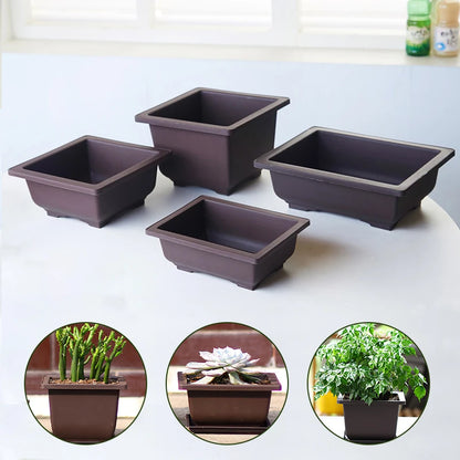 Rectangular Square Flowerpots Imitation Purple Clay Succulent Plants Pots Oval Pots Outdoor Garden Landscape Bonsai Pot Trays
